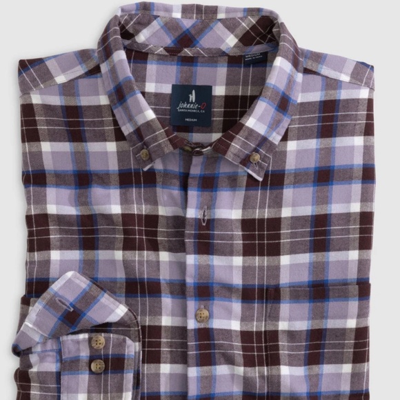 Johnnie-O Garner Tucked Button Up Shirt Bison Plaid Men's Medium NWT MSRP $148